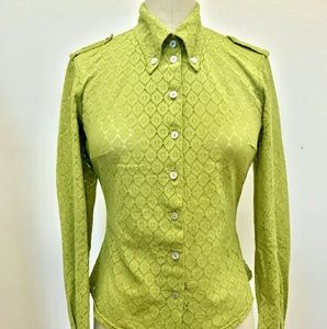 Toy Girl Green Lace Button Down Shirt With Epaulet